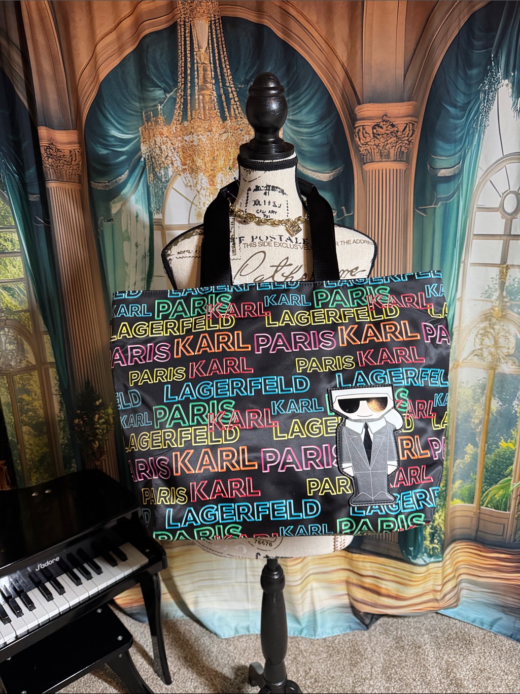 Karl Lagerfeld Black Tote With Multicolor Logo Print